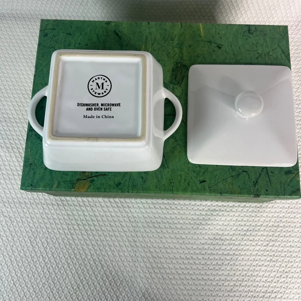 Martha Stewart White Ceramic Mini Casserole Square Lidded Ramekin 4.5in x 2 in